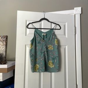 Loft brand teal blue white and yellow button front floral cami xs